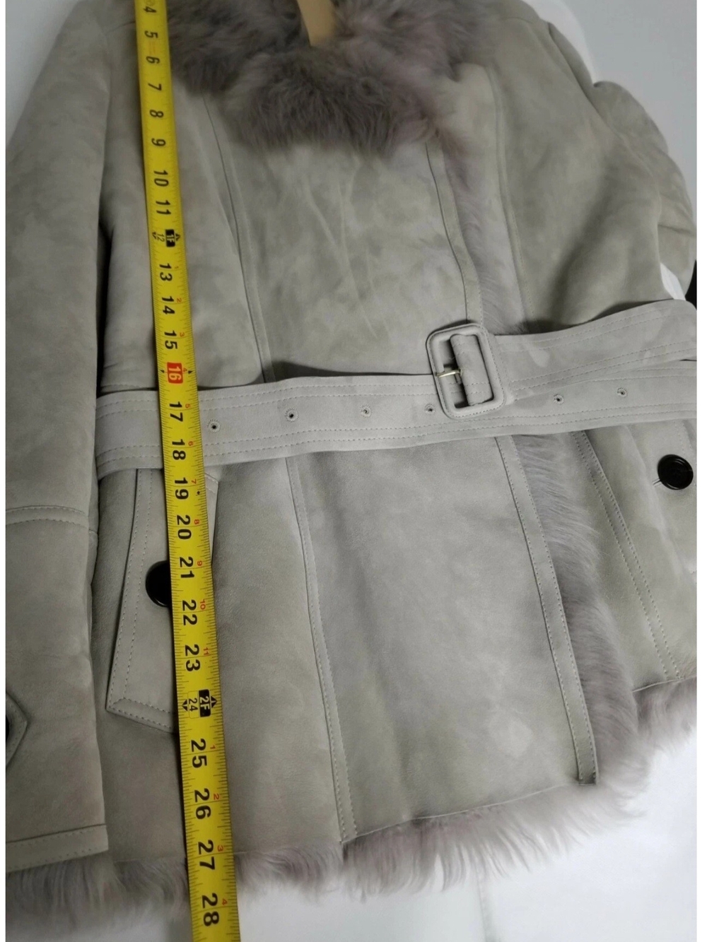 NWT BURBERRY LONDON Sheepskin Leather Shearling Belted Jacket Coat Women UK14 - Picture 3 of 14